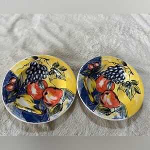 2 Pier 1 Italian Hand Painted Fruit Pasta Bowl  discontinued "PER38" pattern